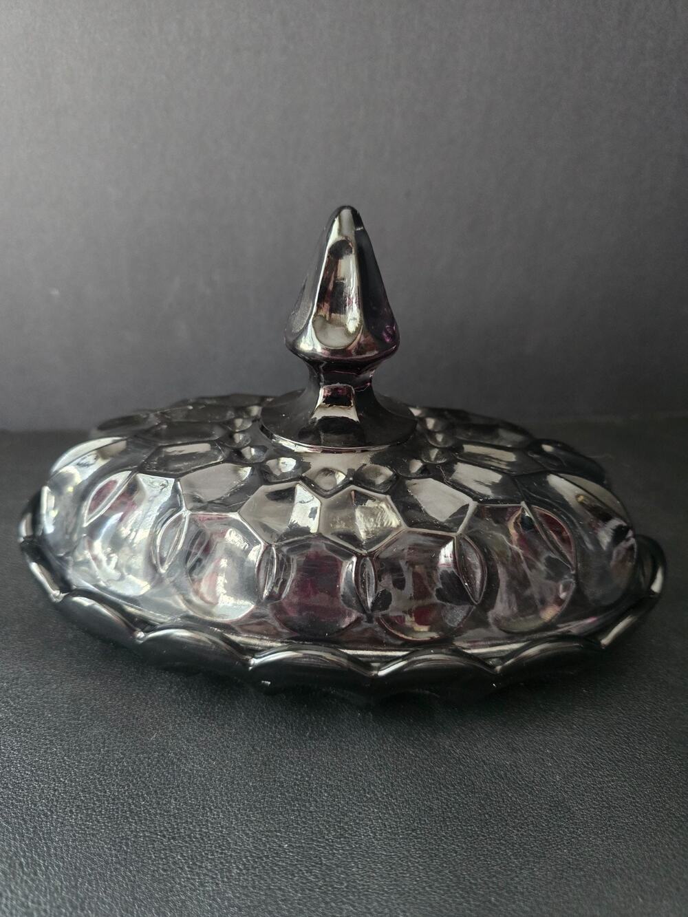 VTG Anchor Hocking Black Amethyst Covered Butter Dish Fairfield Pattern 1977